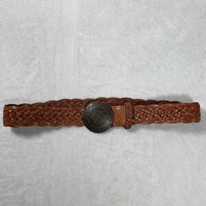 BKE BUCKLE Woven Leather Western Belt Sz M Brown Medallion Buckle Adjustable